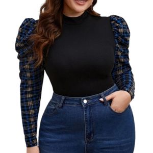 Shein Black Mock Neck Long Sleeve Plaid Shirt